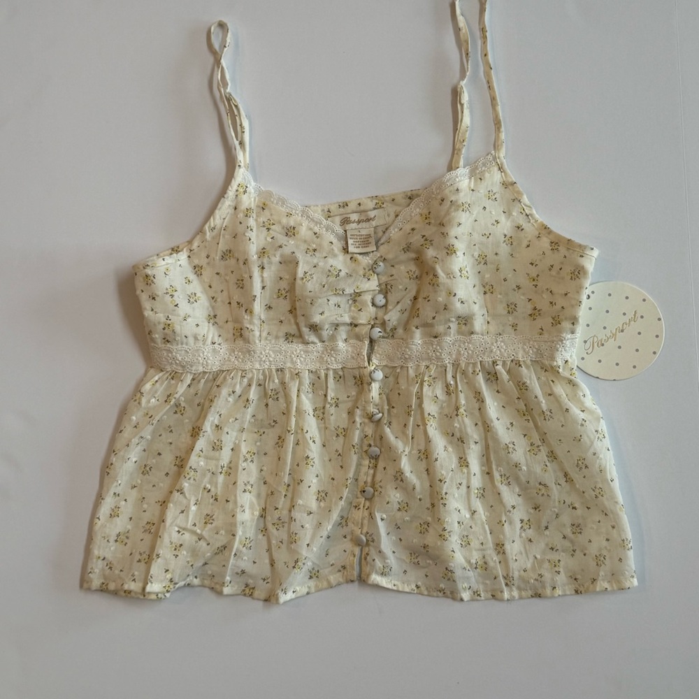 Passport Ivory/Yellow Ditsy Floral Camisole Top.